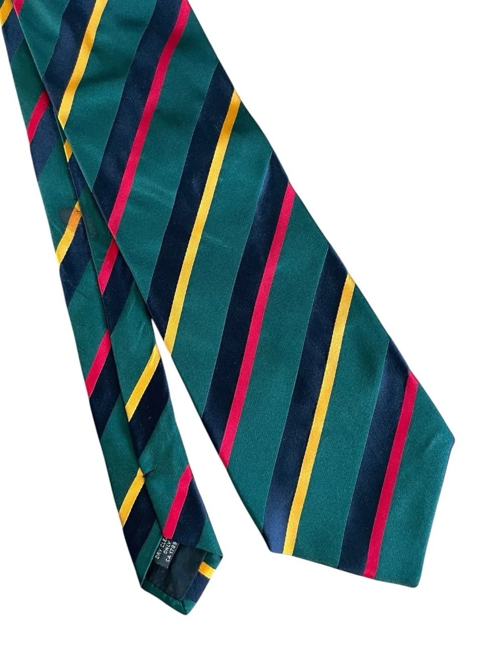 Banana Republic Italy Silk Tie Green Navy Burgundy Gold Stripe Wide 4” Old Money